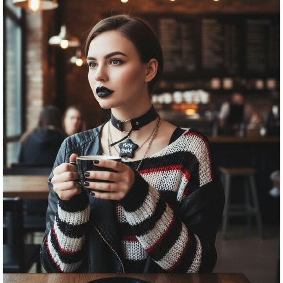 Silver Moon Creations ✦ Black Vegan Leather Star Choker ✦ Gothic Punk Xmas NWT - Picture 1 of 7